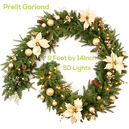 Pre-lit Christmas Garland 9ft with 50 LED Lights, Battery Operated I824