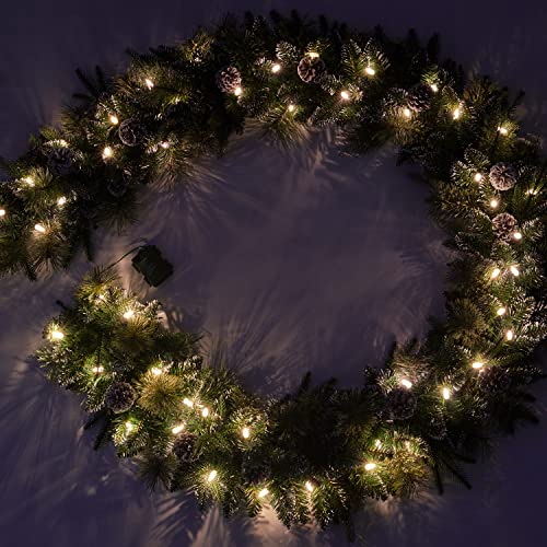 Pre-lit Christmas Garland 9ft with 50 LED Lights, Battery Operated I824