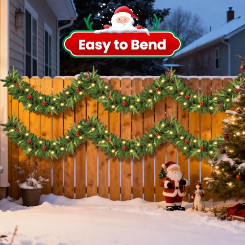 9ft Pre-Lit Christmas Garland with Pine Cones & Red Berries G88783