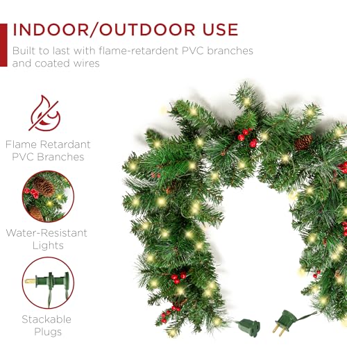 9ft Pre-Lit Christmas Garland for Stairs, Fireplace with 50 Lights W212