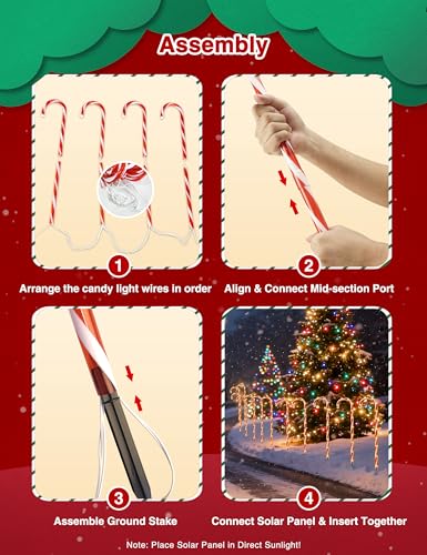 24 Pack 28" Solar Candy Cane Path Lights Christmas Decorations, 264 Bright LEDs Waterproof Outdoor Yard Garden Walkway Z629998