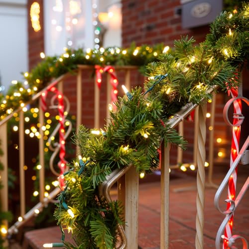Pre-Lit Artificial Christmas Garland with Dual Color LED Lights and Timer A483