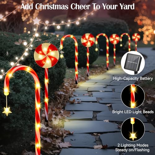 Solar Walkway Lights Outdoor, 8 Pack Candy Cane Christmas Decorations P5544