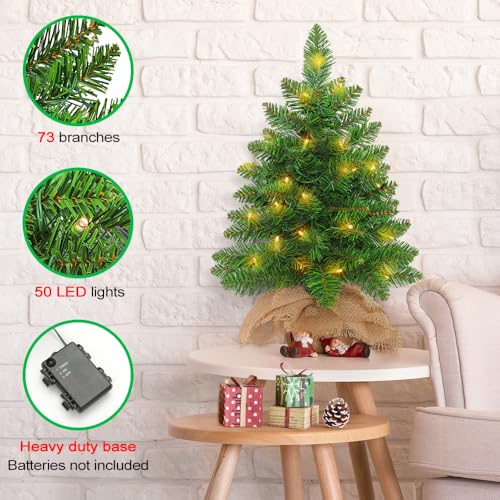 2ft Pre Lit Artificial Mini Christmas Tree with 50 LED Warm Lights L2578