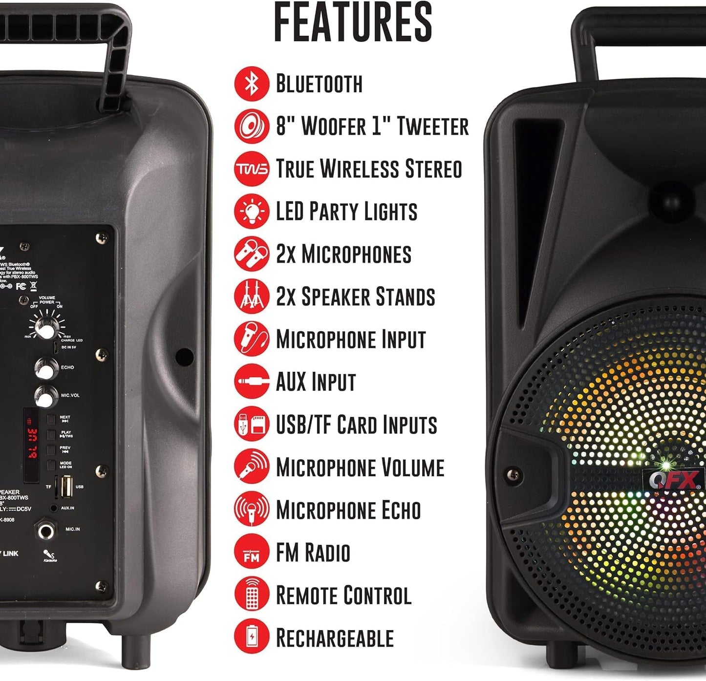 8-Inch TWS Bluetooth Stereo PA System with 2 Microphones and Stands J937036