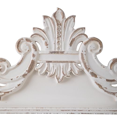 39 inch Floral Carved Wall Sculptures French Country Wall Decor, Shabby Chic White Wood Wall Art, Over the Door Decor C87538