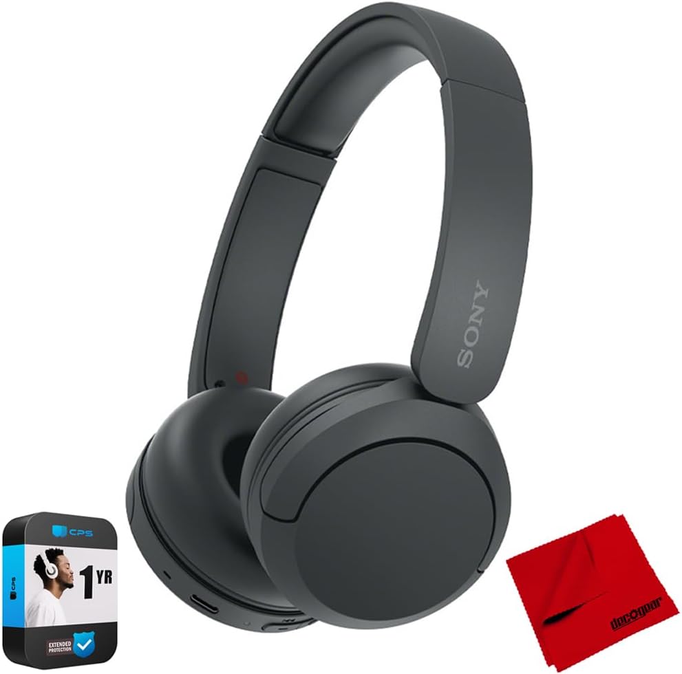 Sony WH-CH520 Wireless Headphones with Microphone, Black Bundle with Deco Photo Microfiber Cleaning Cloth and 1 YR CPS Enhanced Protection Pack