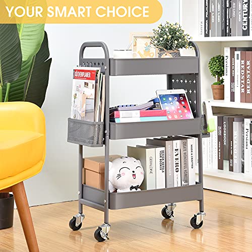 3-Tier Rolling Utility Cart with Pegboards and Baskets, Pink C496735