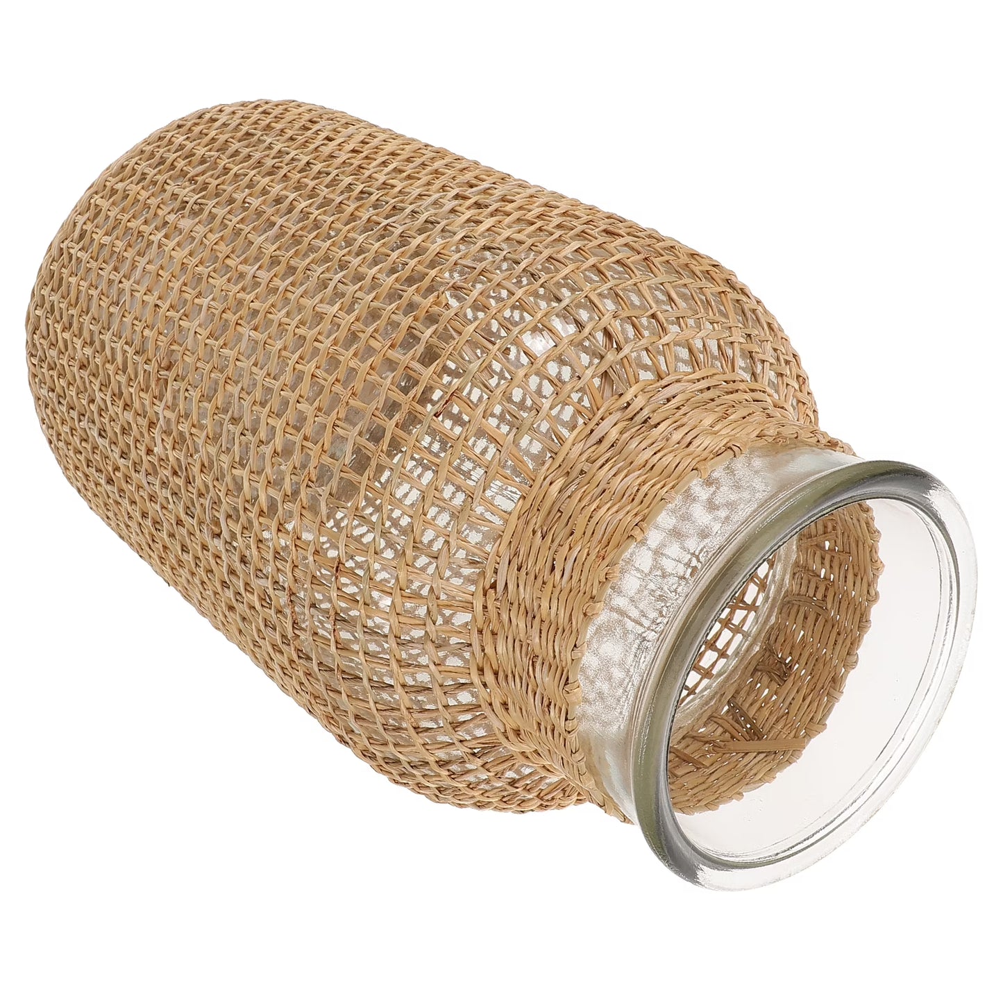 Woven Rattan Vase Glass Vase Flower Pot Vase Table Centerpiece Glass Planter