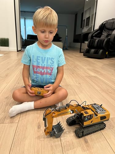 Remote Control Excavator Construction Toy for Boys, 11CH with Metal Shovel and Lights N4221