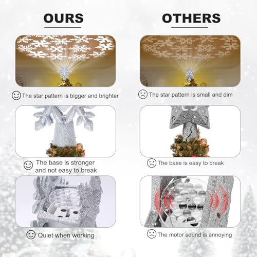 Silver 3D Glitter Christmas Tree Topper with LED Rotating Lights Q176