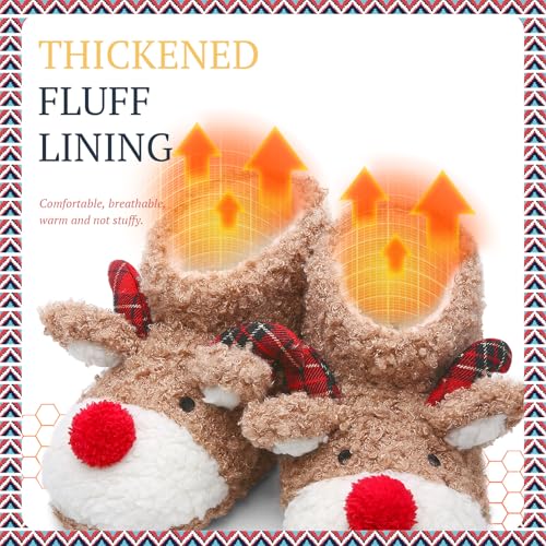 Women's Fuzzy Reindeer House Slippers Indoor Shoes S5360