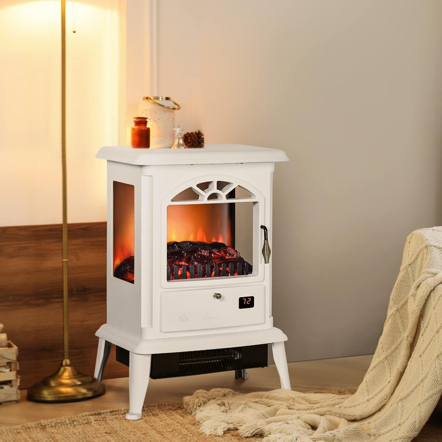 Electric Infrared Fireplace Stove, Freestanding Heater with Realistic Log Flame X640187