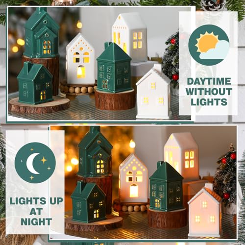 Ceramic Christmas Village Houses LED Lighted Set for Tabletop Mantel Decor D9921