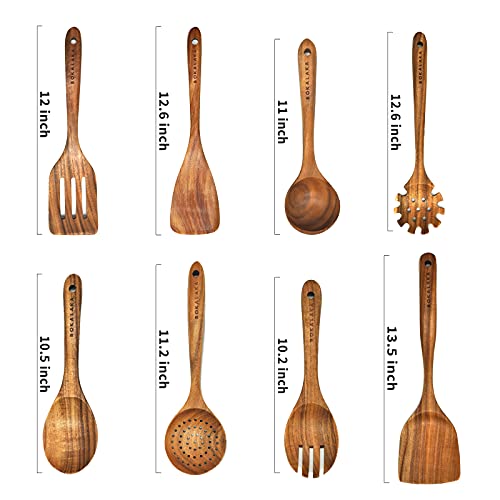 Christmas Wooden Spoons for Cooking, 10 Pcs Natural Teak Kitchen Utensils Set S557967