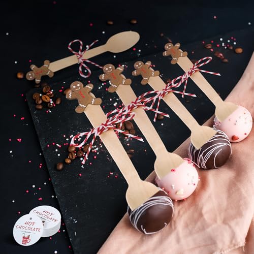 100 Set Christmas Wooden Spoons for Hot Cocoa, Chocolate, and Baking A7471