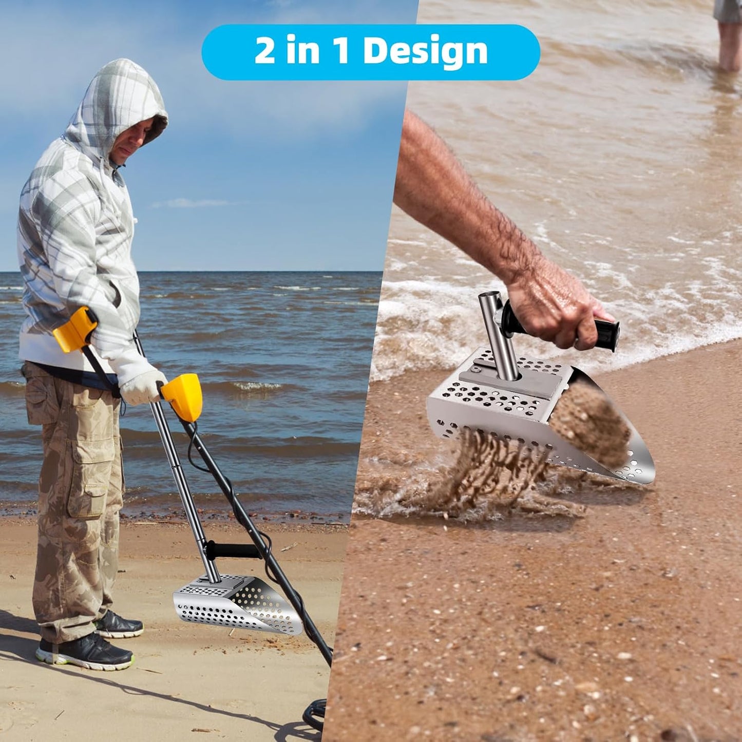 Heavy Duty Stainless Steel Sand Scoop with Long Handle for Metal Detecting J70561