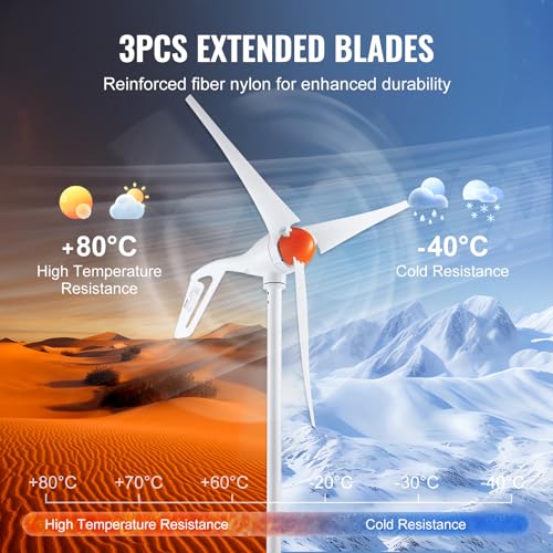 500W Wind Turbine Generator, 12V Wind Turbine Kit with MPPT Controller, 3-Blade, Adjustable Windward Direction M787