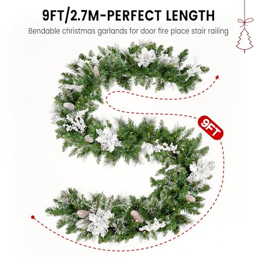 9ft Pre-Lit Christmas Garland with Pine Cones, Berries & Multicolor LED Lights B607