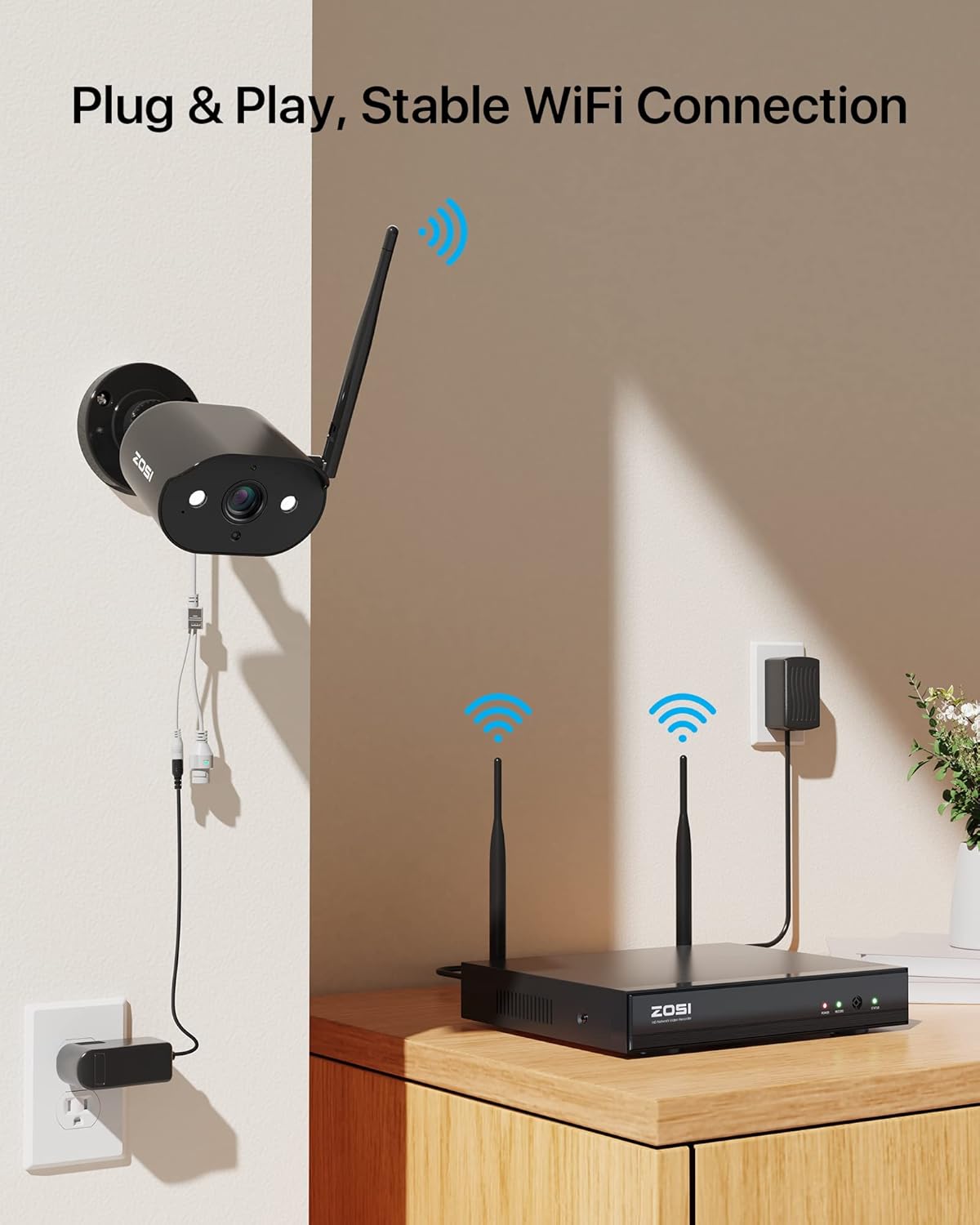 8 Channel 2K Wireless Security Camera System, 4 x 3MP WiFi IP Camera with Color Night Vision T504