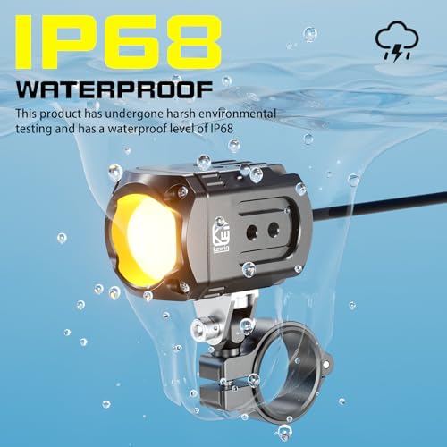 Motorcycle Auxiliary LED Light Kit with Mount Brackets, White/Amber Fog Light, Waterproof 60W K3577