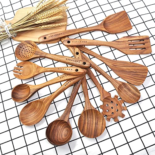 Christmas Wooden Spoons for Cooking, 10 Pcs Natural Teak Kitchen Utensils Set S557967