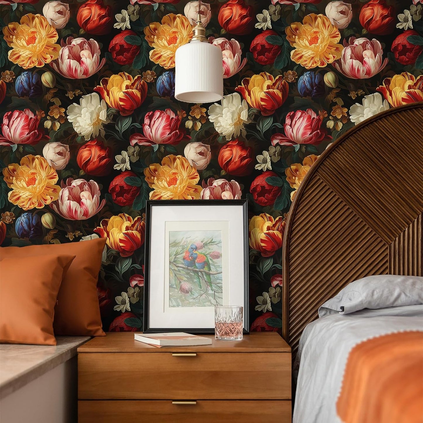 Antique Tulips Floral Peel and Stick Wallpaper for Bedroom Bathroom N48948