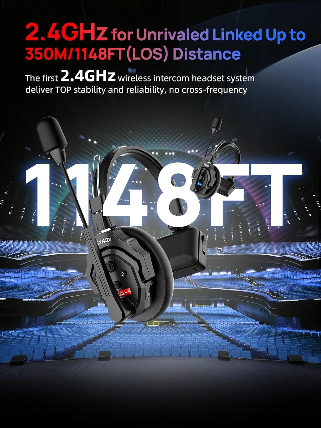 Wireless Intercom Headset System, 2.4GHz Full Duplex, 350M Range X546470