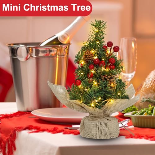 Mini Tabletop Christmas Tree with Timer Lights, Pinecones and Red Berries E794021