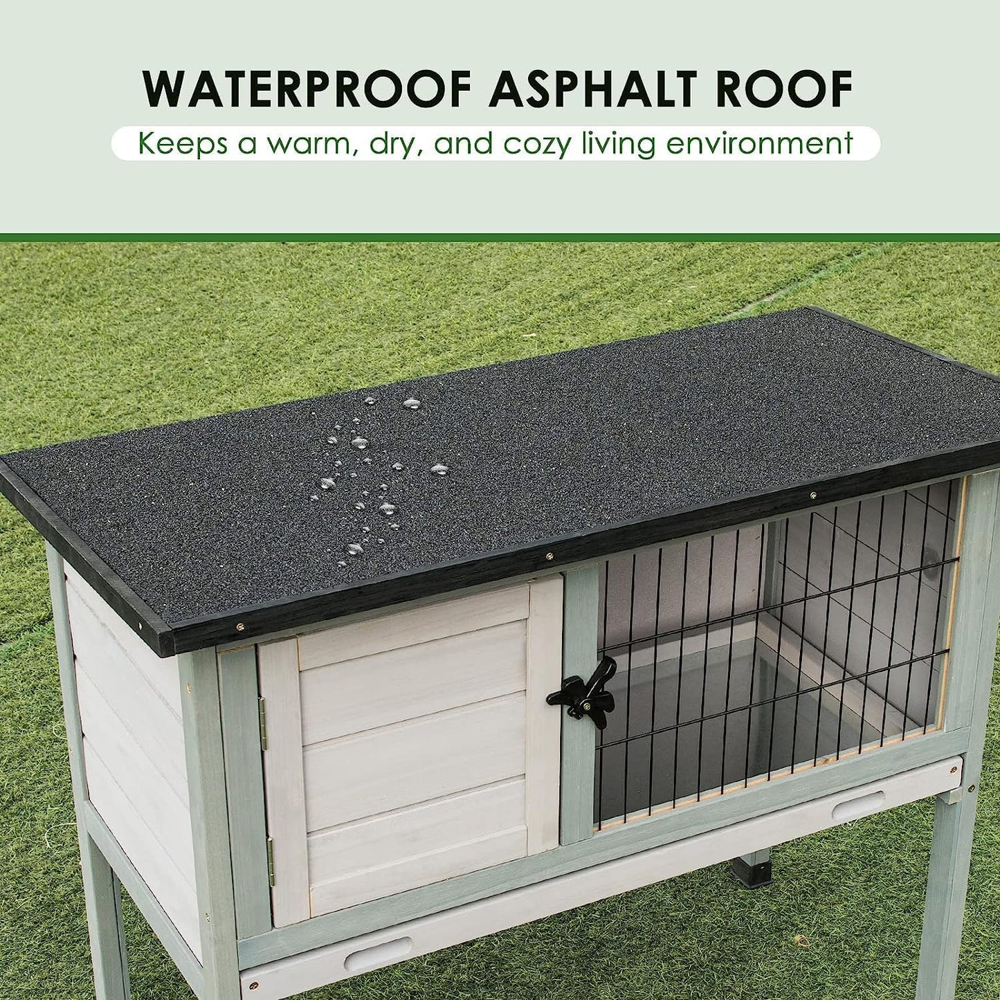 Elevated Wooden Rabbit Hutch with Openable Roof and Pull-Out Tray K7904