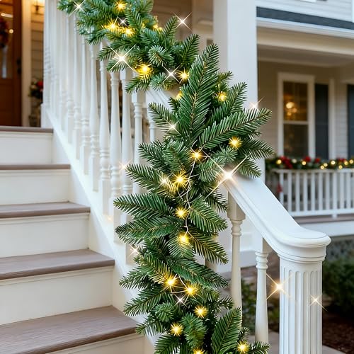 Christmas garland with lights, 9ft, battery operated with timer B505