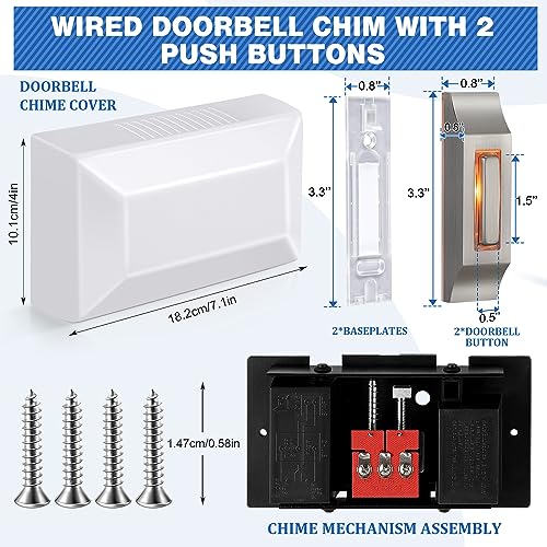 Wired Doorbell Chime Kit with 2 Lighted Metal Push Buttons G2237