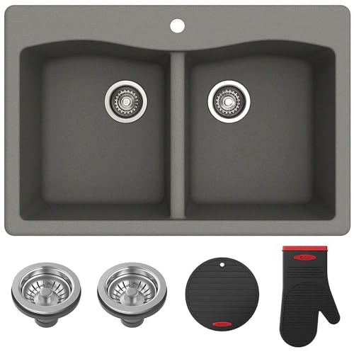 KRAUS Forteza™ 33” Dual Mount Single Bowl Granite Kitchen Sink in Black, KGD-54BLACK