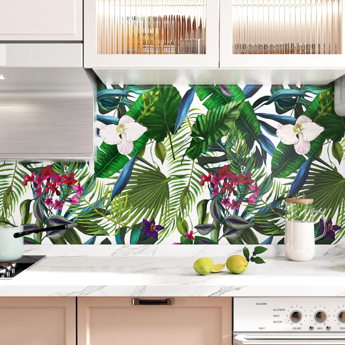 Tropical Peel and Stick Wallpaper Green Floral Contact Paper, 24"x118" P47547