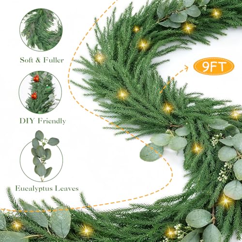 Christmas garland with lights, 9ft, battery operated with timer B505