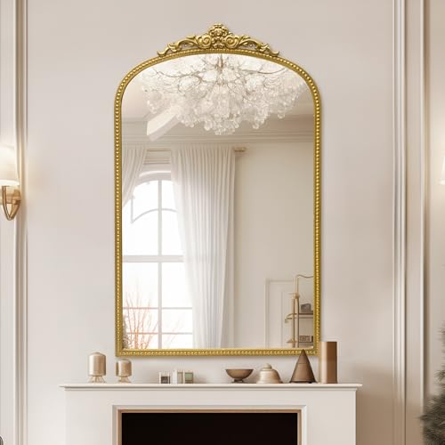 Antique Gold Arch Bathroom Mirror with Beaded Frame L766958