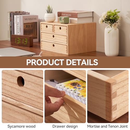 Natural Wooden Desktop Organizer with 3 Drawers D235