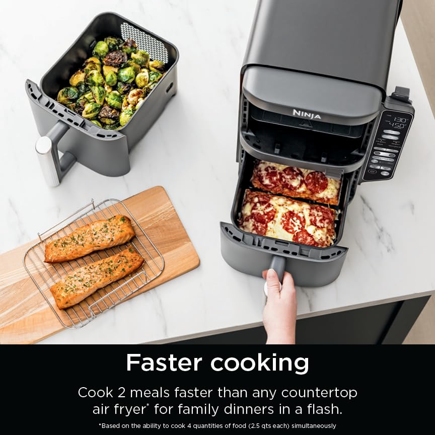 Air Fryer, 8 QT DoubleStack 2-Basket, 6-in-1, Roast & Bake, Dishwasher Safe N927