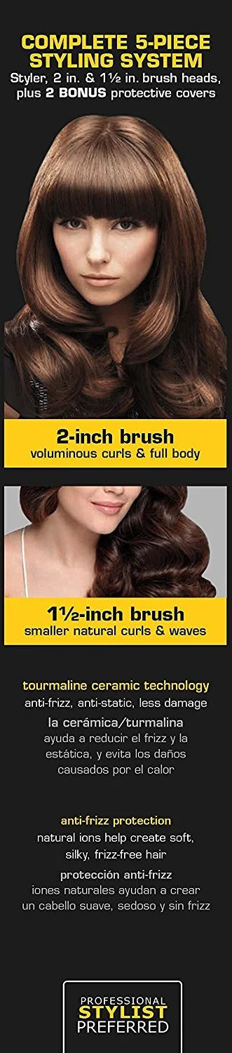 Spin Air Rotating Styler Hot Air Brush with 2 Inch and 1.5 Inch Brushes M5669