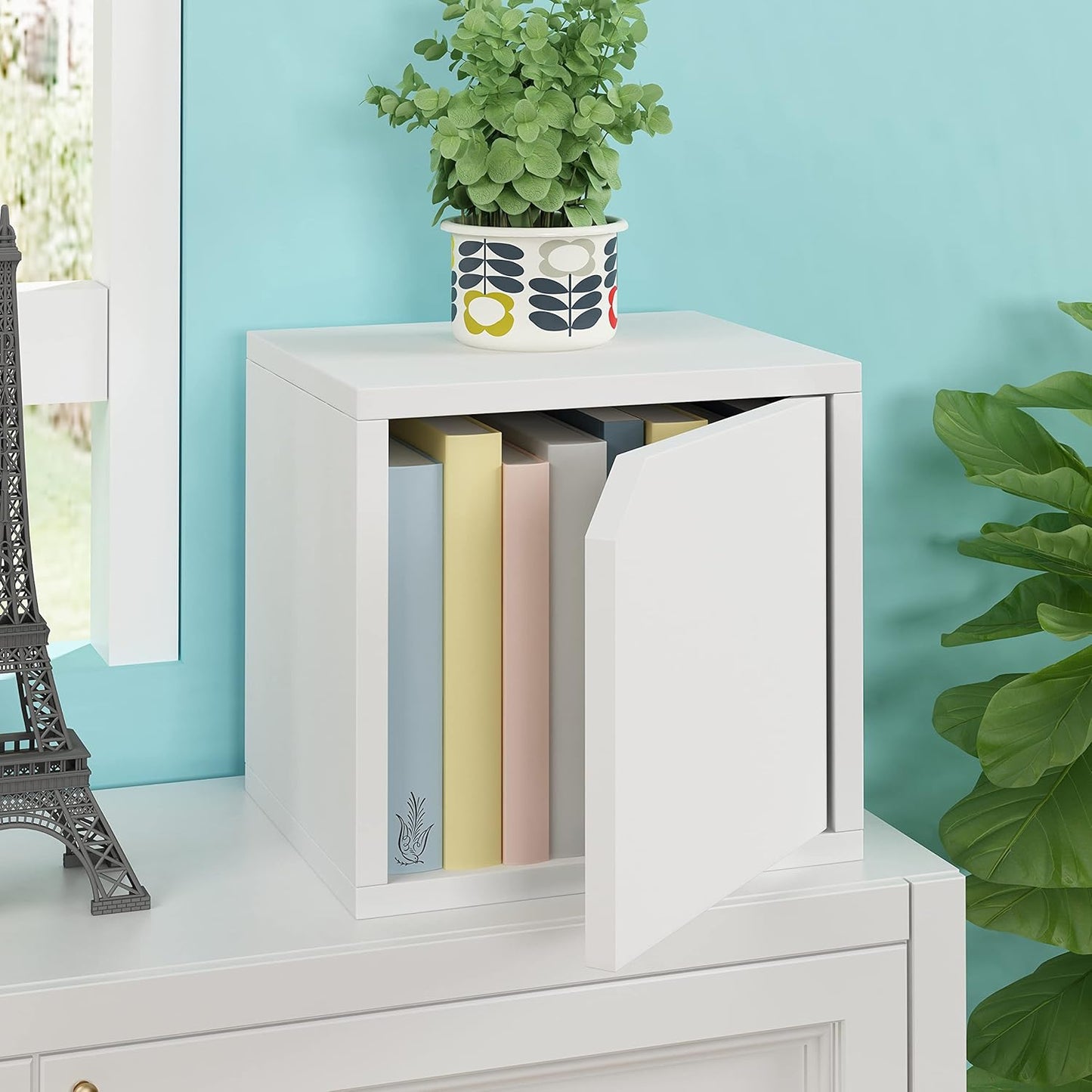 Stackable Bookshelf Cube with Door, White T190
