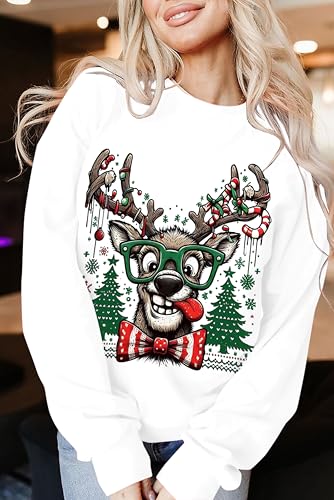 Funny Reindeer Graphic Sweatshirt Oversized Christmas Pullover J1348