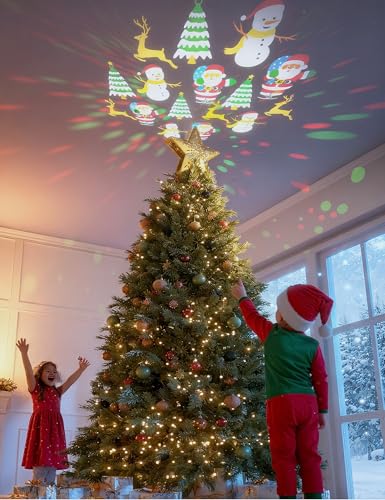 3D Lighted Christmas Star Tree Topper with Rotating Projector K155491