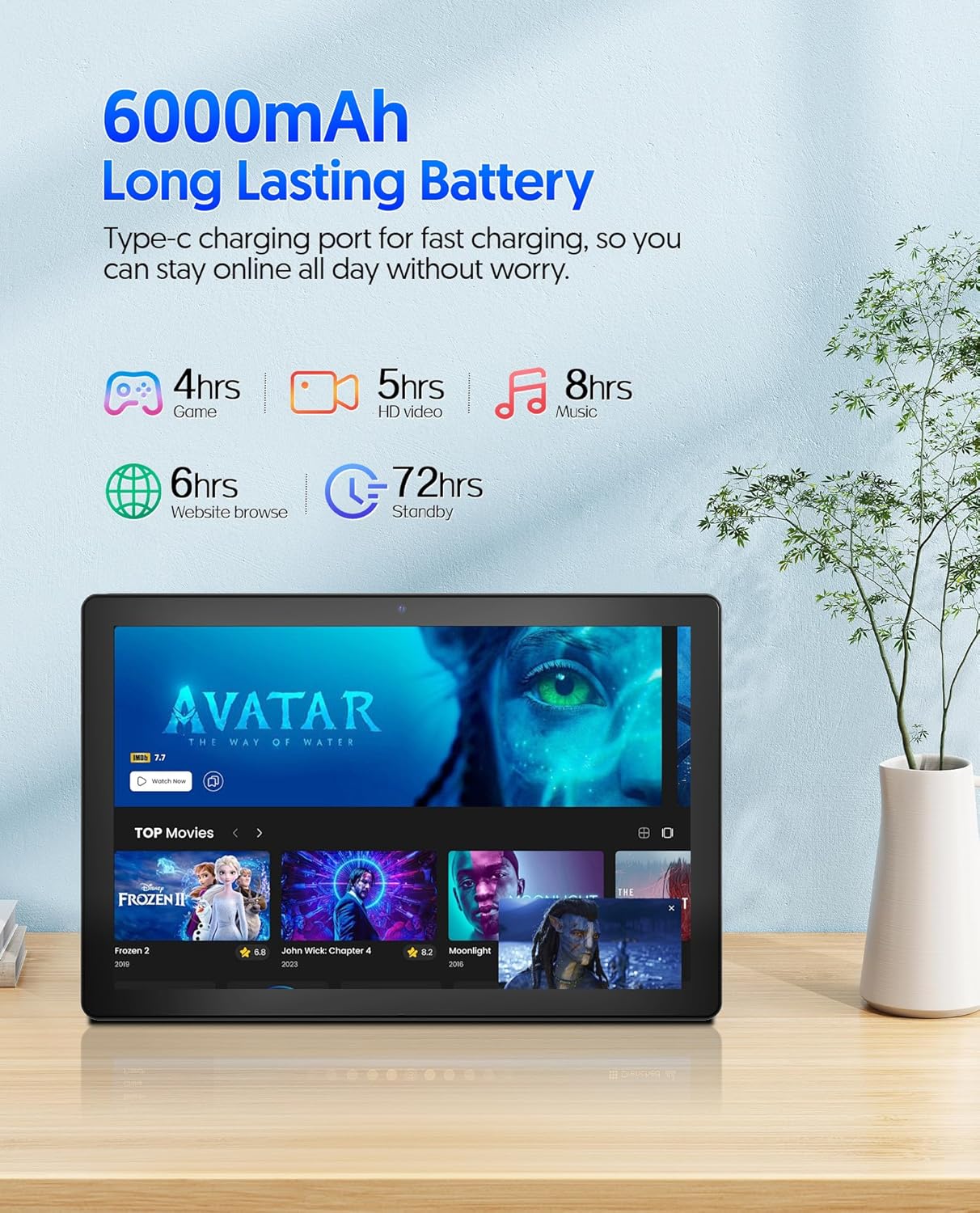 10 inch Android 14 Tablet with Keyboard, 6GB RAM 64GB ROM, 6000mAh Battery D3761