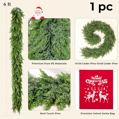 Real Touch Cedar Garland 9 ft for Mantle, Stairs, Fireplace Y971