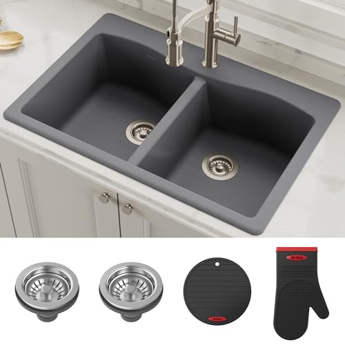 33" Dual Mount Single Bowl Granite Kitchen Sink in Black I558