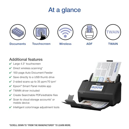 Wireless Color Duplex Desktop Document Scanner with 100-Sheet Auto Document Feeder O897465