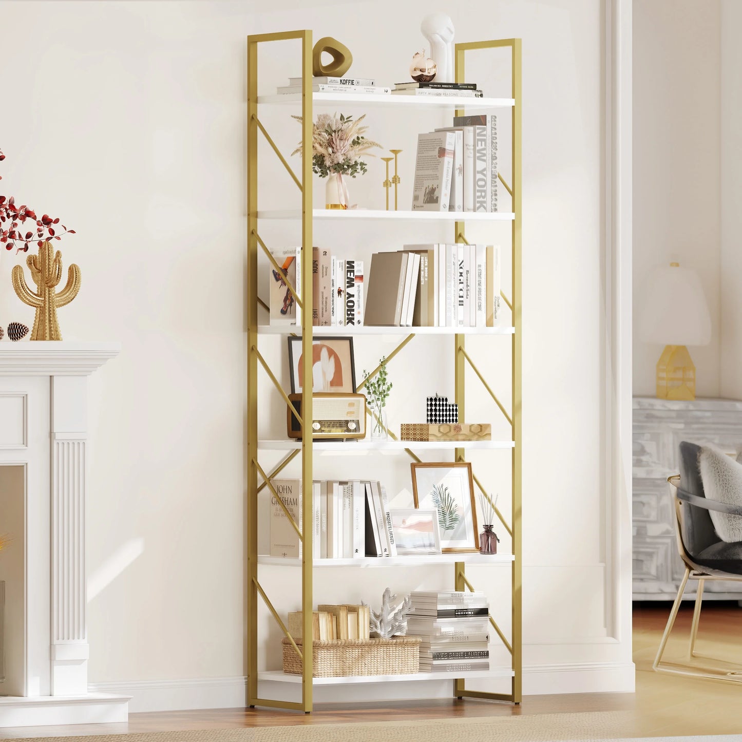 6-Tier Ladder Bookshelf, 69 Inch Freestanding Bookcase, Open Display Storage Organizer G17195