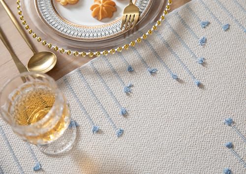 Christmas Table Runner 13 x 90 Inch Natural Cotton Woven with Tassels, Red and Beige U800