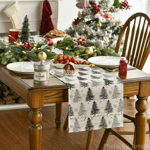 Snowflake Christmas Table Runner, Winter Green Kitchen Dining Decoration 13x72 Inch G642