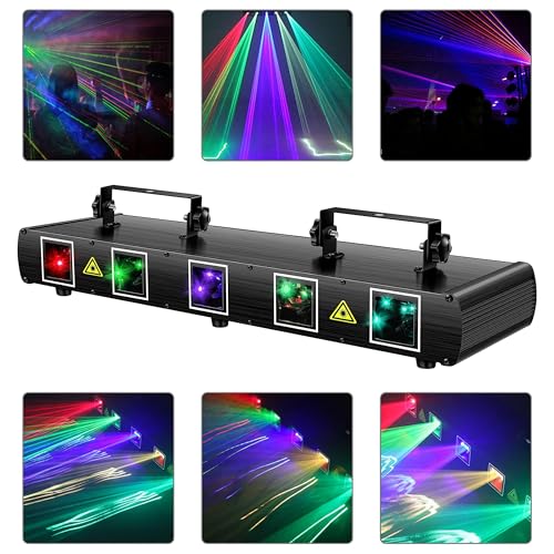 Stage Laser Light, 5 Beam Sound Activated DJ Party Lights with Remote Control O445463
